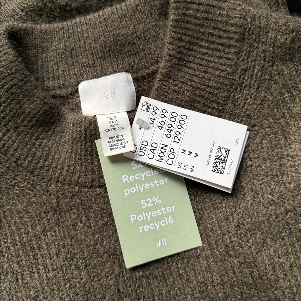 H&M Sweater Dress M Khaki Green Oversized Crewneck Soft Knit NWT - Picture 7 of 7